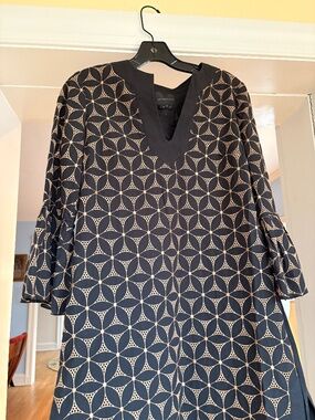 Anna Sui Anthropologie Embroidered Black Print Short Mini Sundress Tunic Dress